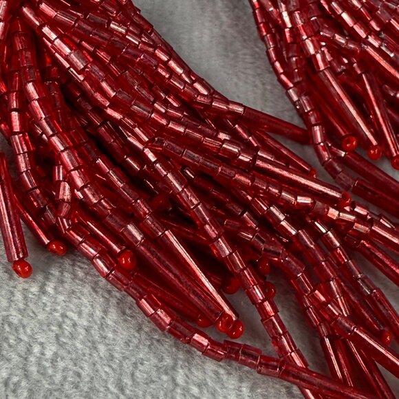 Beaded Red Tassel Pierced Earrings Statement Jewelry Gold Tone Back Vibrant Boho - Picture 5 of 16